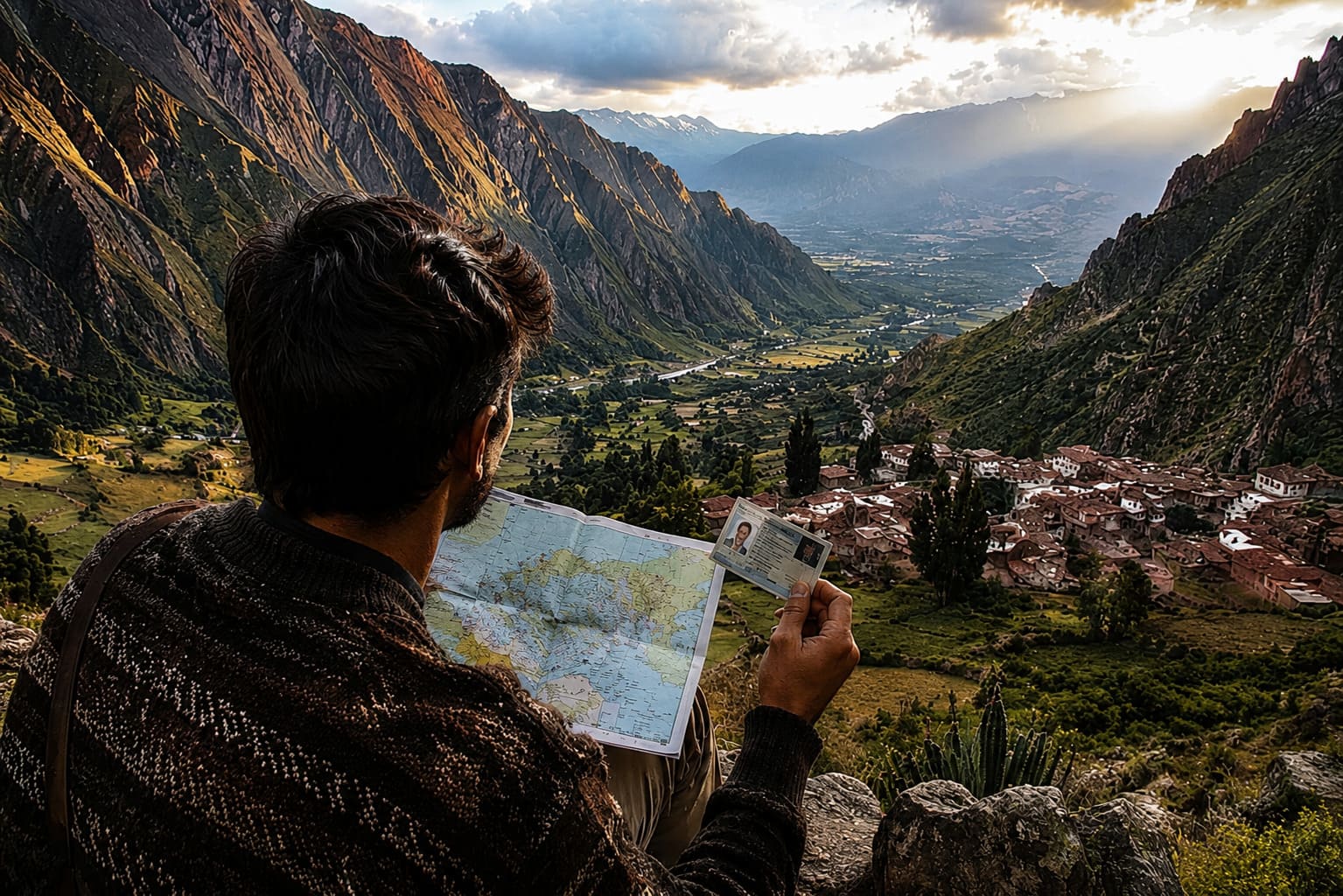 Viajante contemplando paisagens naturais da América do Sul durante uma viagem feita apenas com o RG