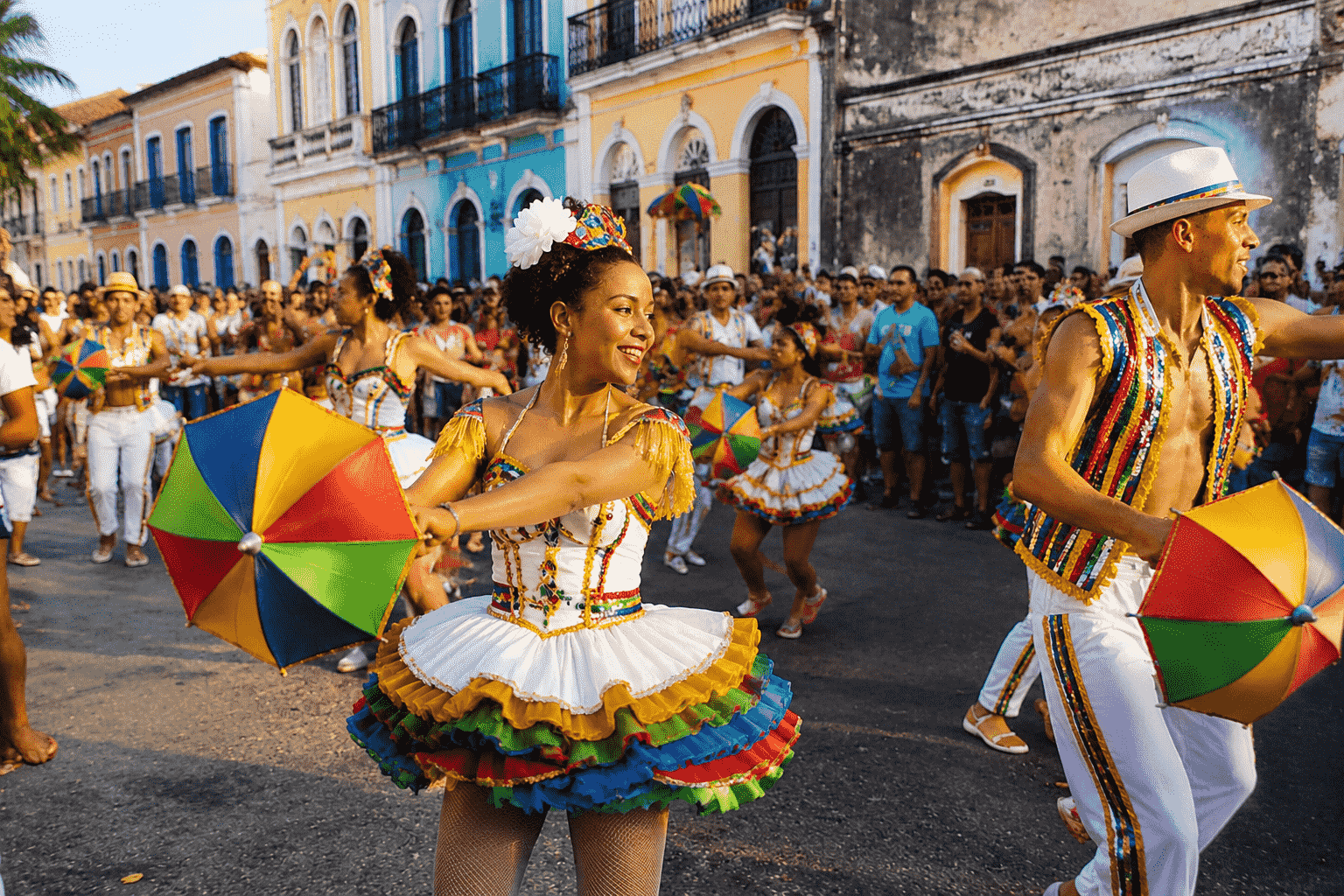 Festa tradicional brasileira com manifestações culturais, música e pessoas reunidas em uma celebração popular