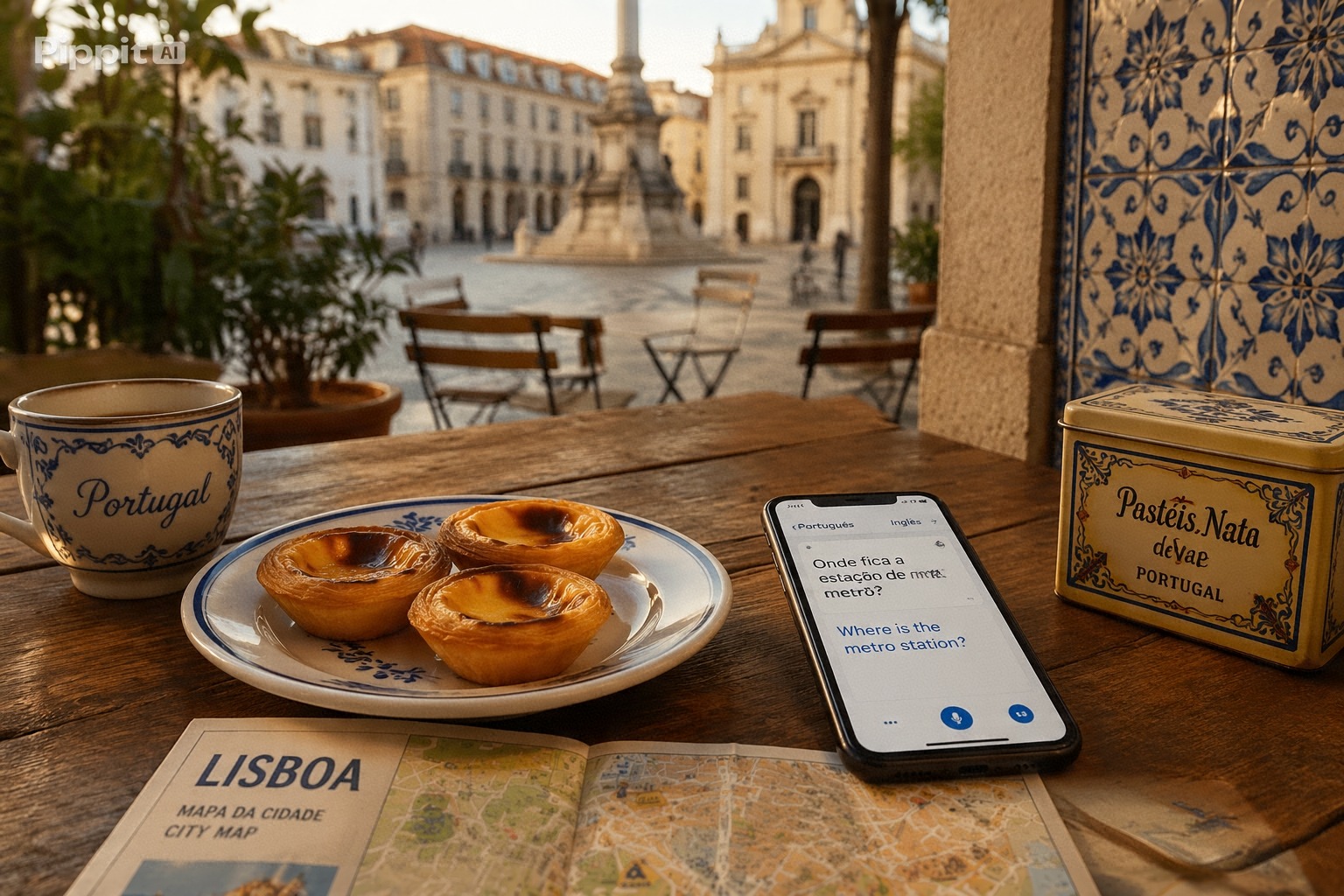 Viajante observando uma praça europeia durante sua primeira viagem internacional sozinho.